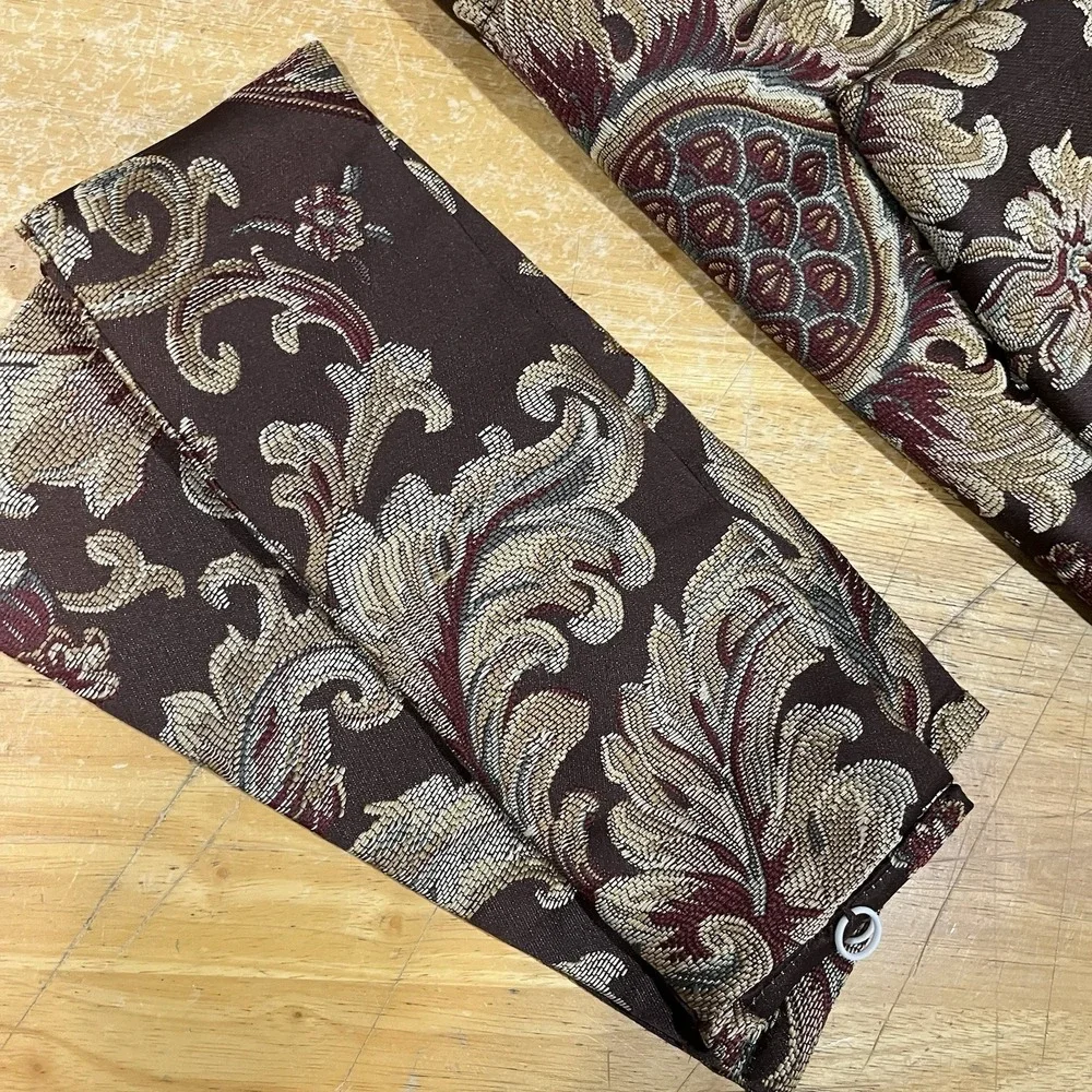 Croscill‎ Curtain Panels Chocolate Brown Gold Jacobean Tie Back Set Of 2 42x84